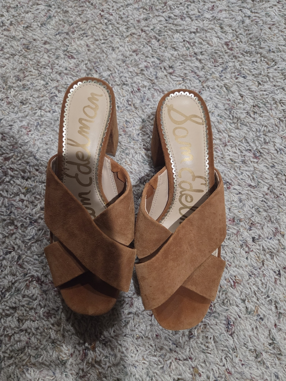 Sam Edelman Brown Suede Crisscross Block Heels